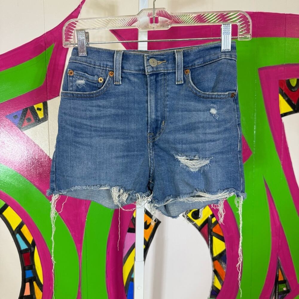 Levi's Blue Jean Shorts with Distressing. Size 25 High Rise. Excellent condition